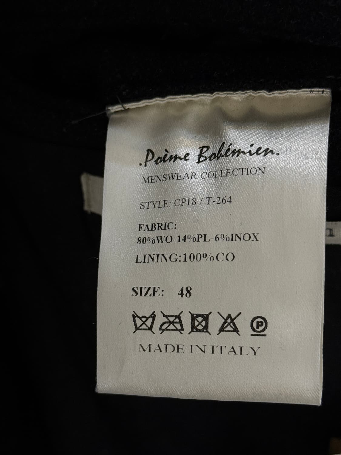 포엠 보헤미안 헤비울 싱글 코트 블랙 48 상품이미지6