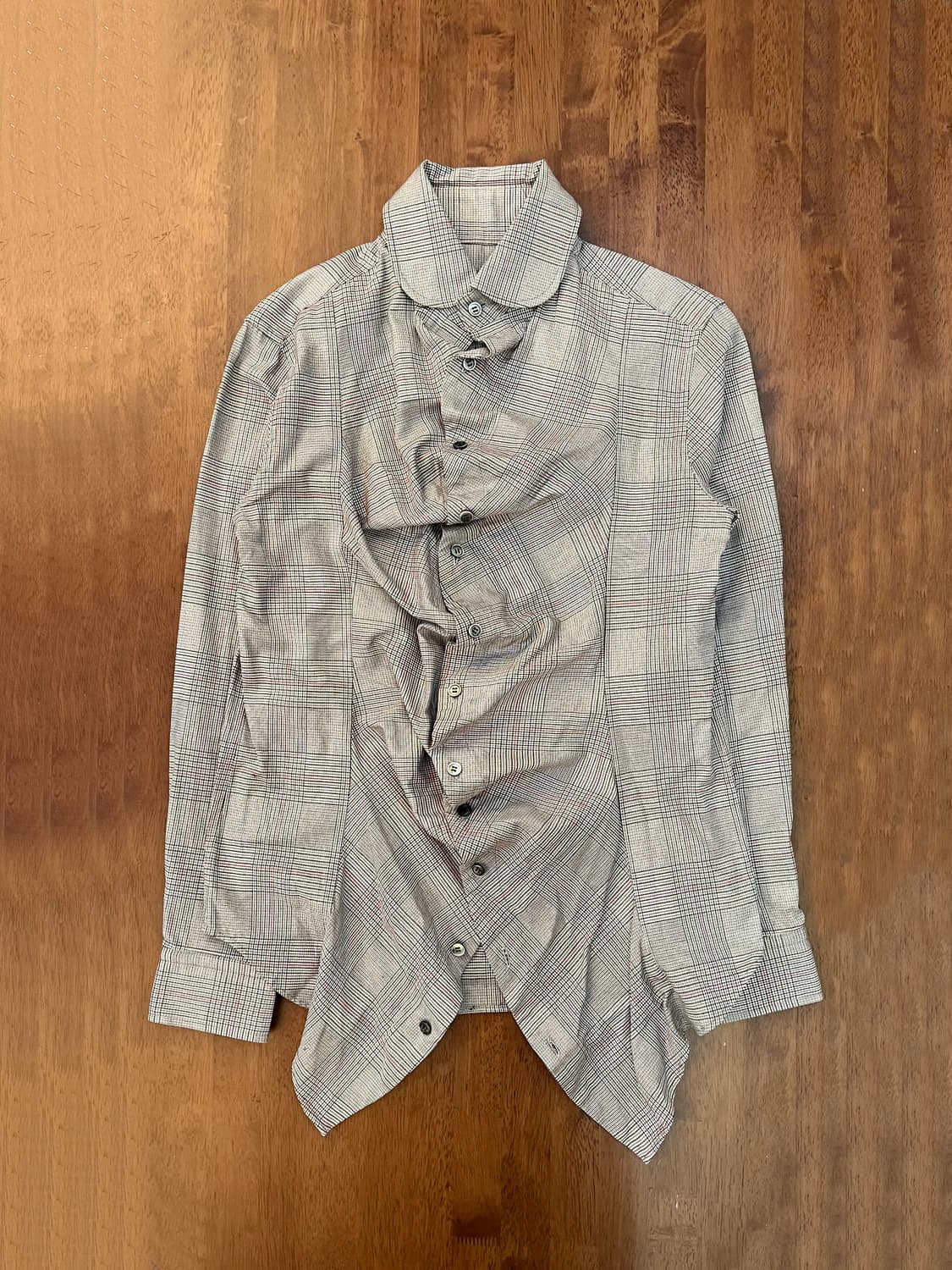 gomme 셔링 글렌체크 비대칭 셔츠 상품이미지1