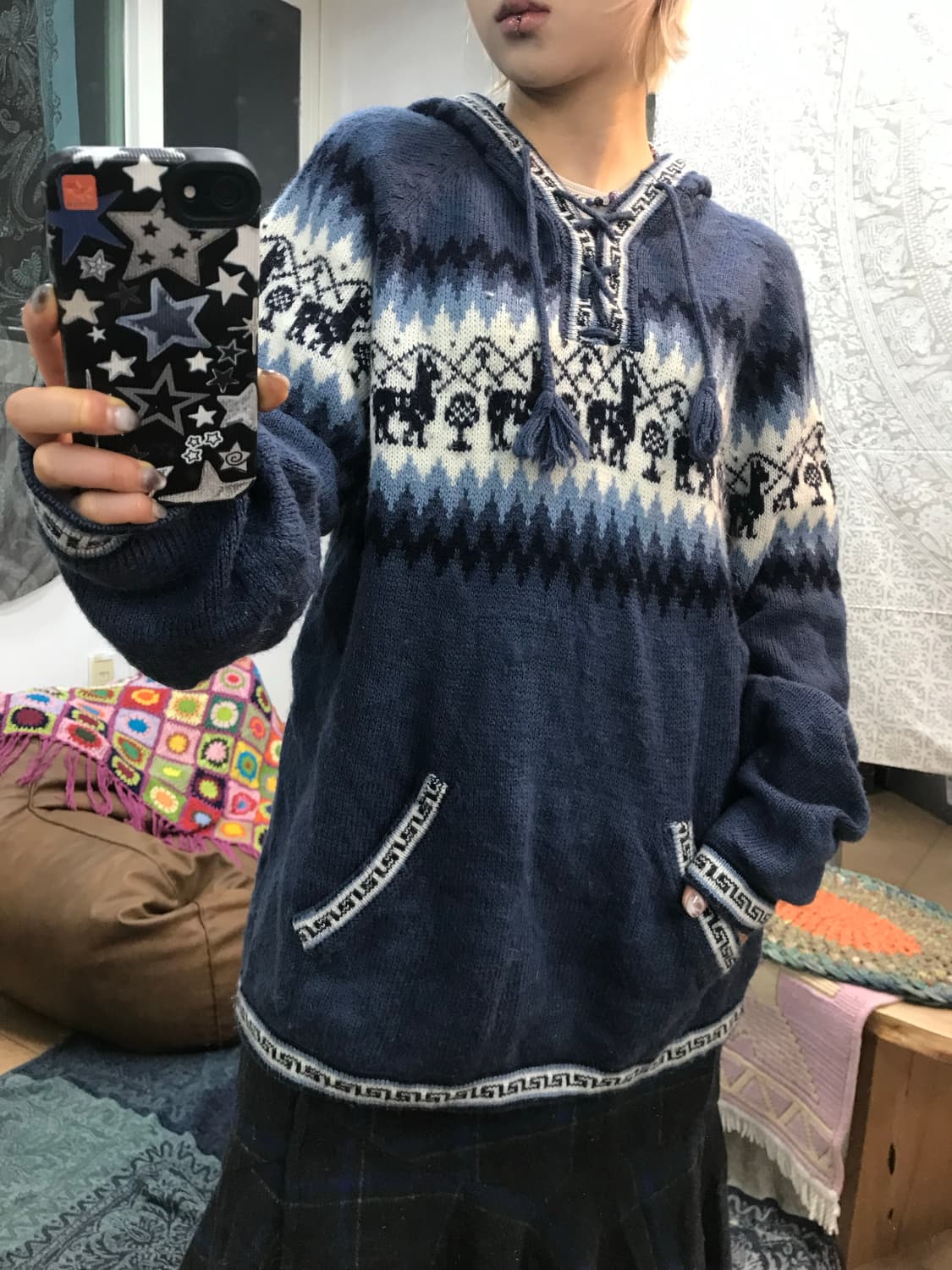 에스닉 패턴 니트 후드티  상품이미지2