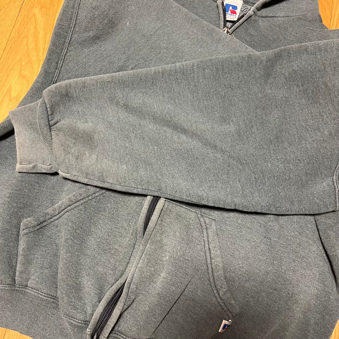 [L] 90s 빈티지 러셀 후드집업 페이디드 그레이 상품이미지5