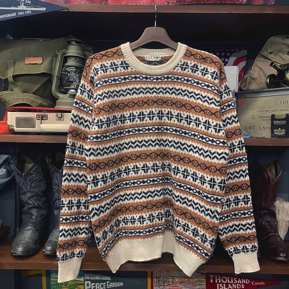 엘레 옴므 파리 크루넥 멀티 패턴 니트 스웨터 N501 상품이미지1