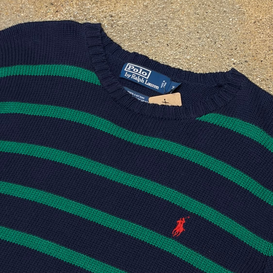 90s USA 빈티지 폴로랄프로렌 스트라이프 단가라 헤비코튼 니트 상품이미지4