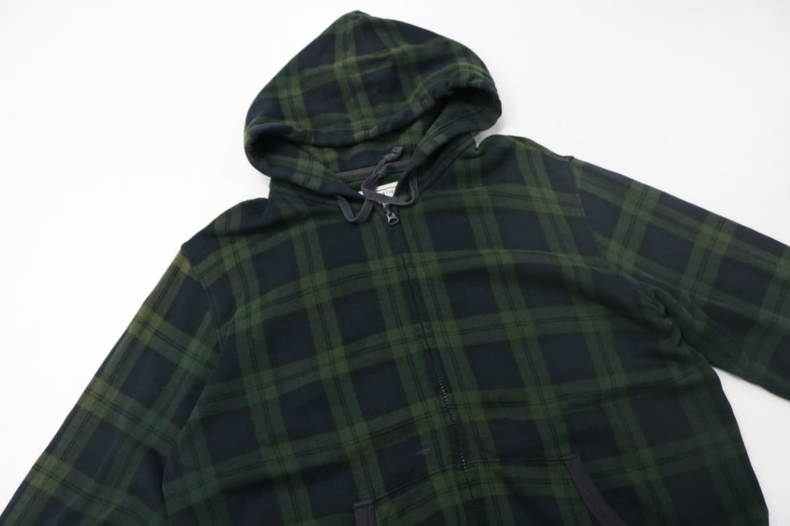 AUTHENTIC 워시드 그린 블랙 타탄 체크 기모 후드 집업 (XL) 상품이미지3