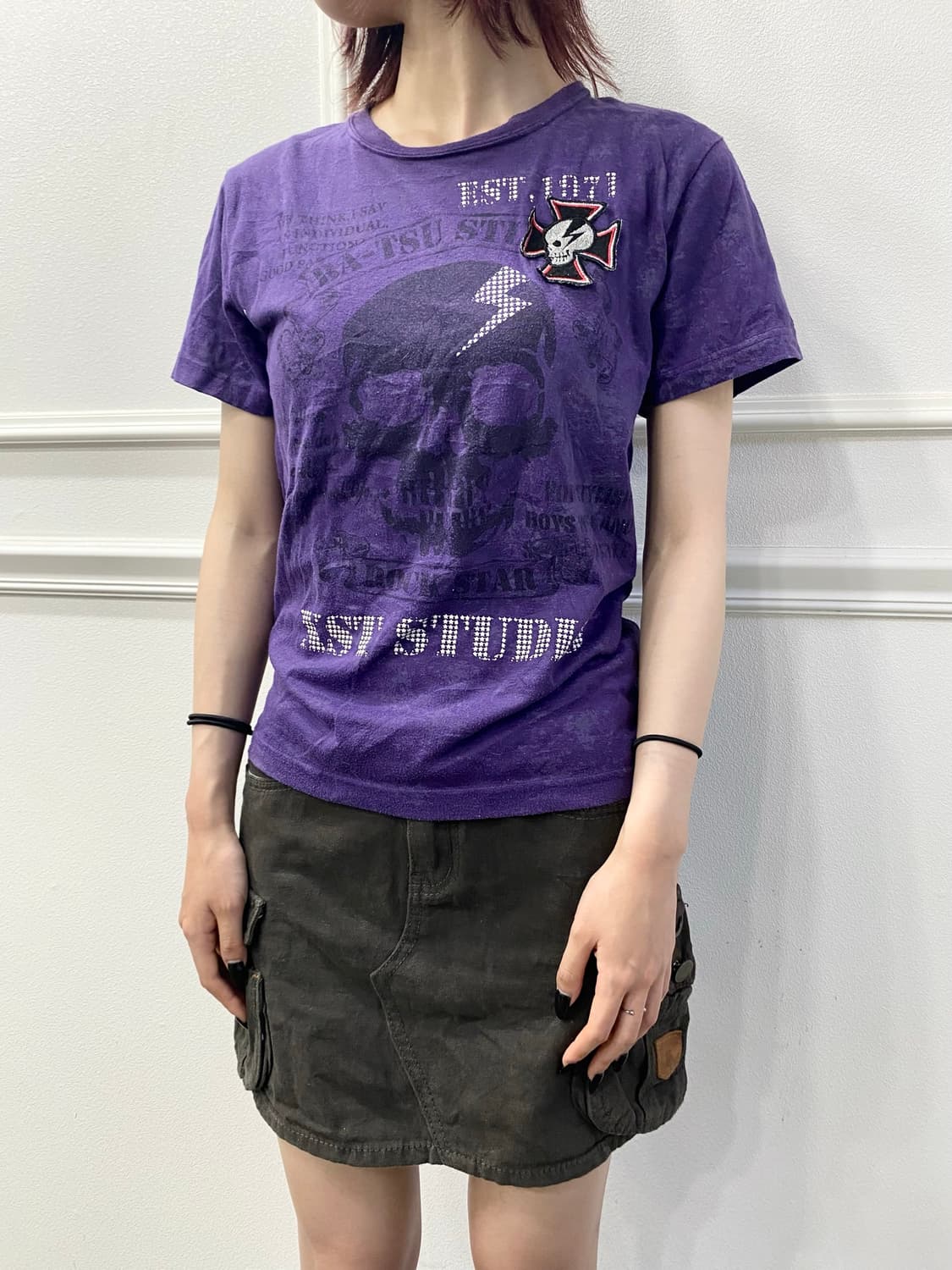[BA-TSU]Skull Print Punk Purple Tee 상품이미지5