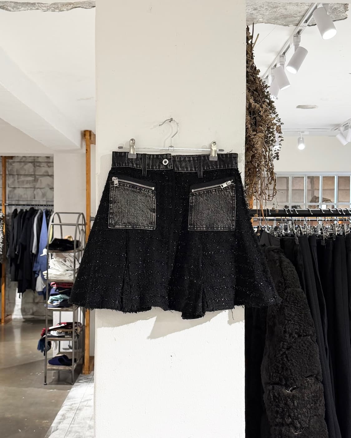 디젤 블랙 트위드 데님 투포켓 에이라인 미니스커트 상품이미지1