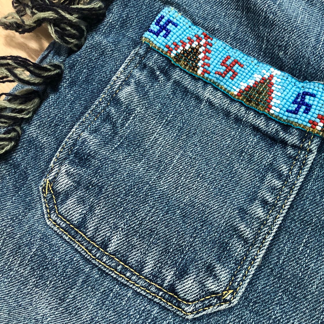 캐피탈 나바호 비즈 프린지 하프 데님팬츠 XL 상품이미지3