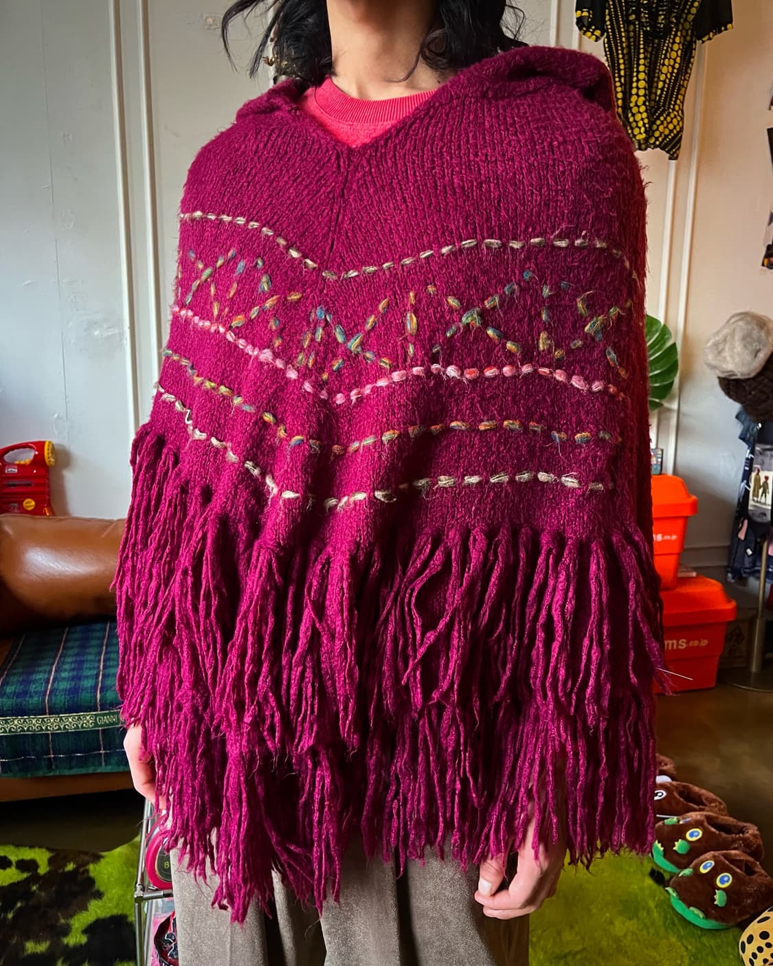 ANAP Mimpi Hippie Hood Fringe Knit Cape 상품이미지2