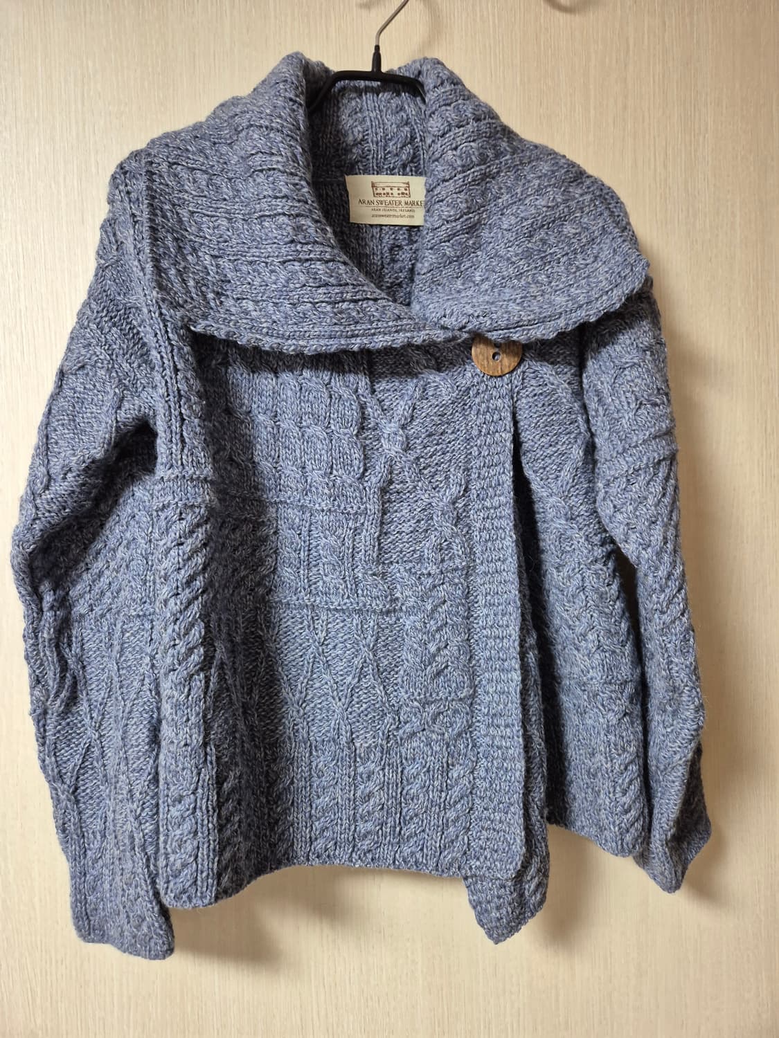아란 스웨터 마켓 케이블 니트 메리노울  가디건 블루 상품이미지2