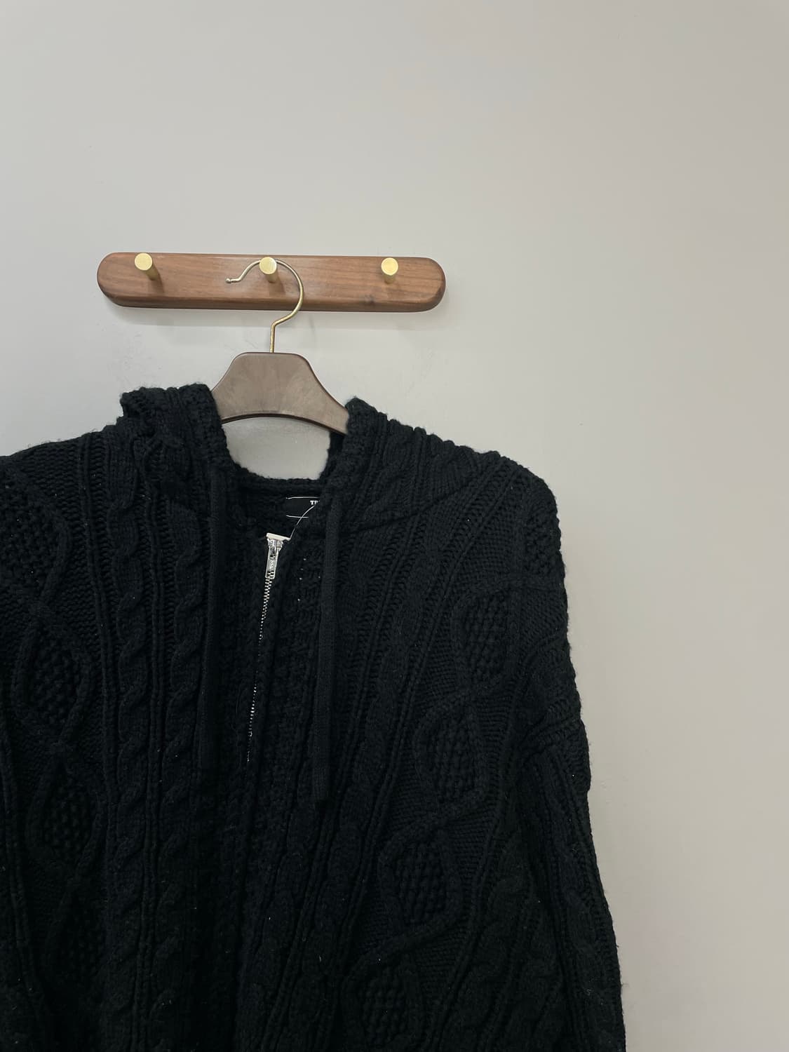 트릴리온 블랙 아란 케이블 니트 후드집업 H1162 상품이미지3