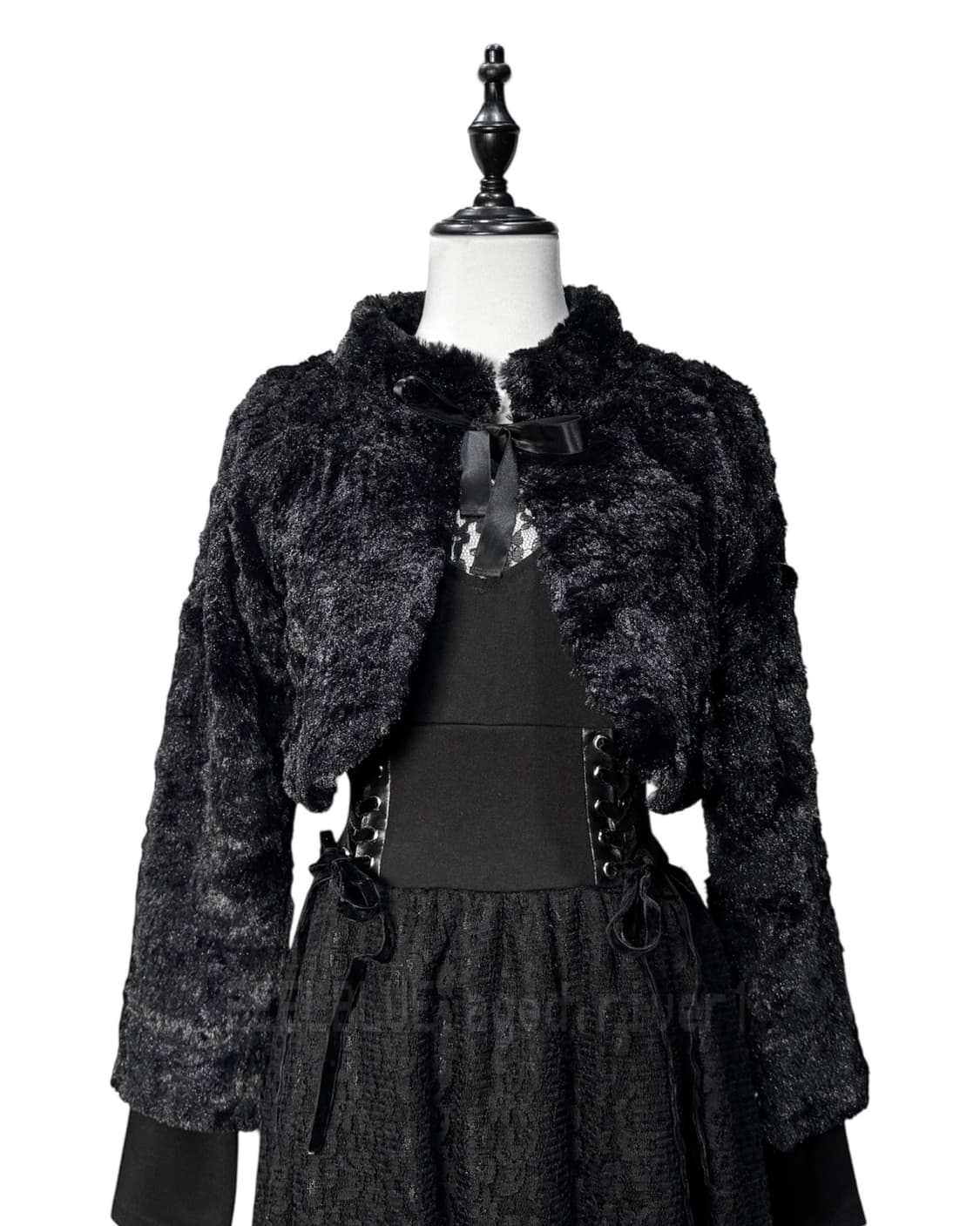 Black Fur Crop Jacket, Corset Lace Dress 상품이미지5