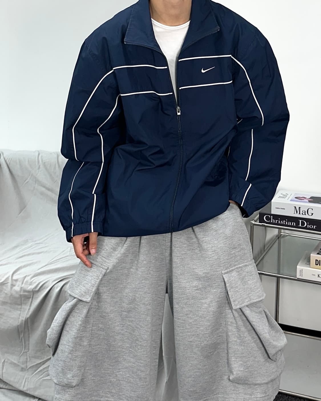 나이키 네이비 화이트 파이핑 바람막이 M 상품이미지2
