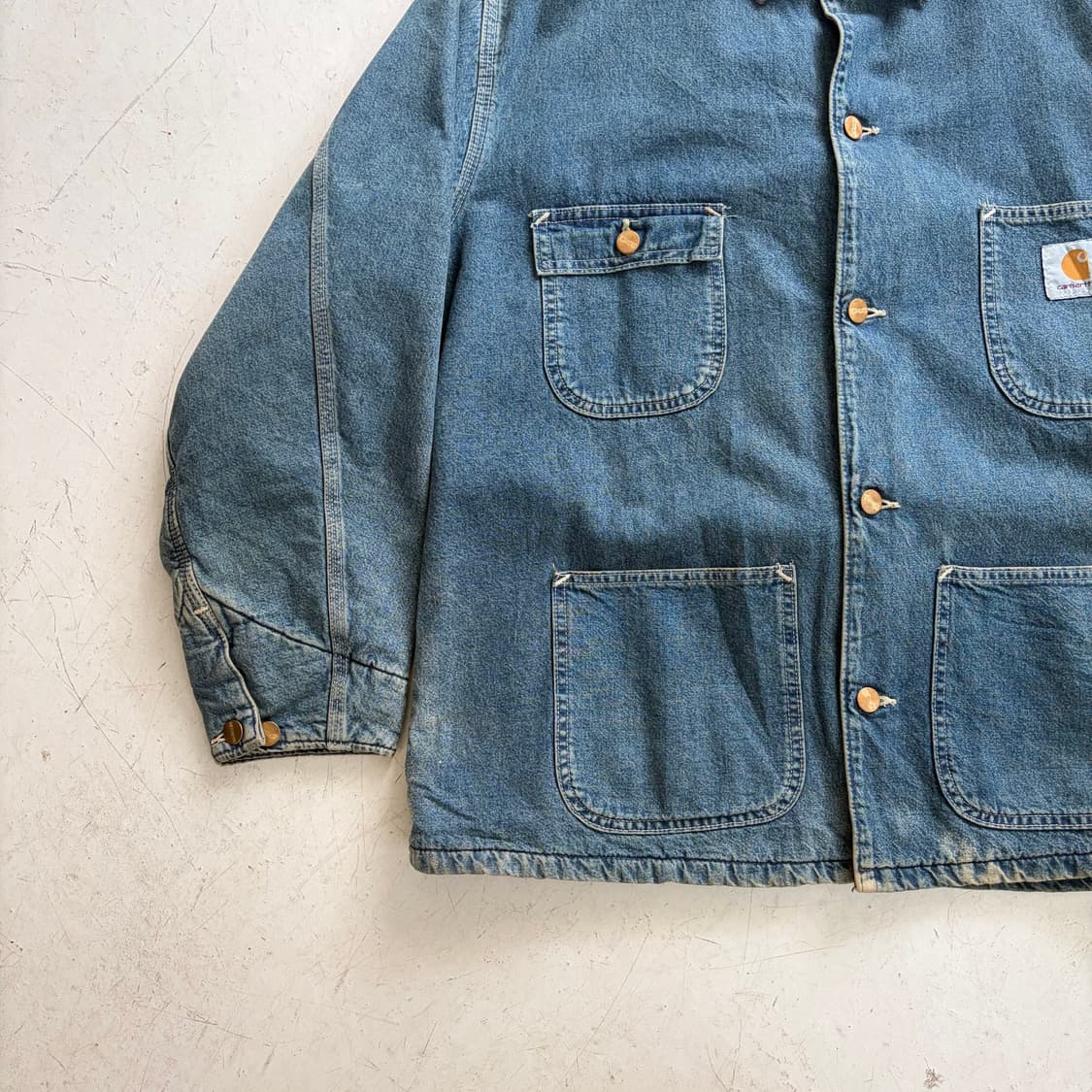 80s USA 칼하트 빈티지 블랭킷 데님 초어자켓 L 상품이미지3