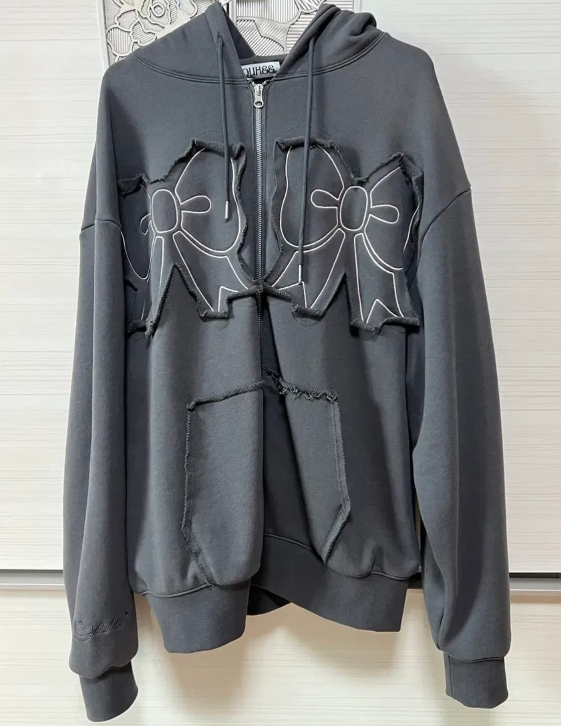 유희 리본 후드집업 차콜 상품이미지3