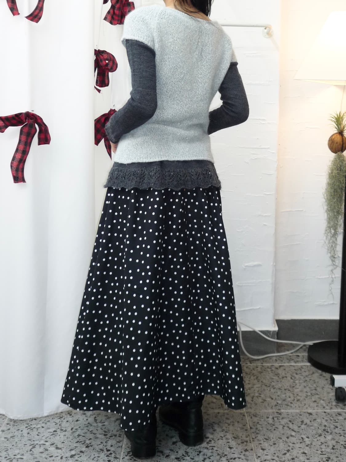 Dot black long flare skirt 상품이미지2