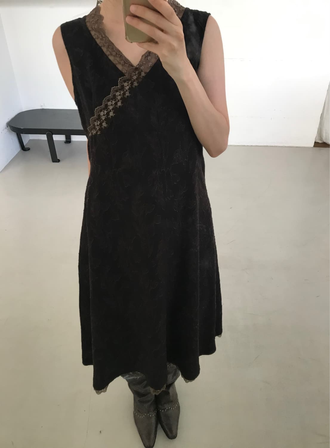 vintage brown pattern lace one-piece 상품이미지2