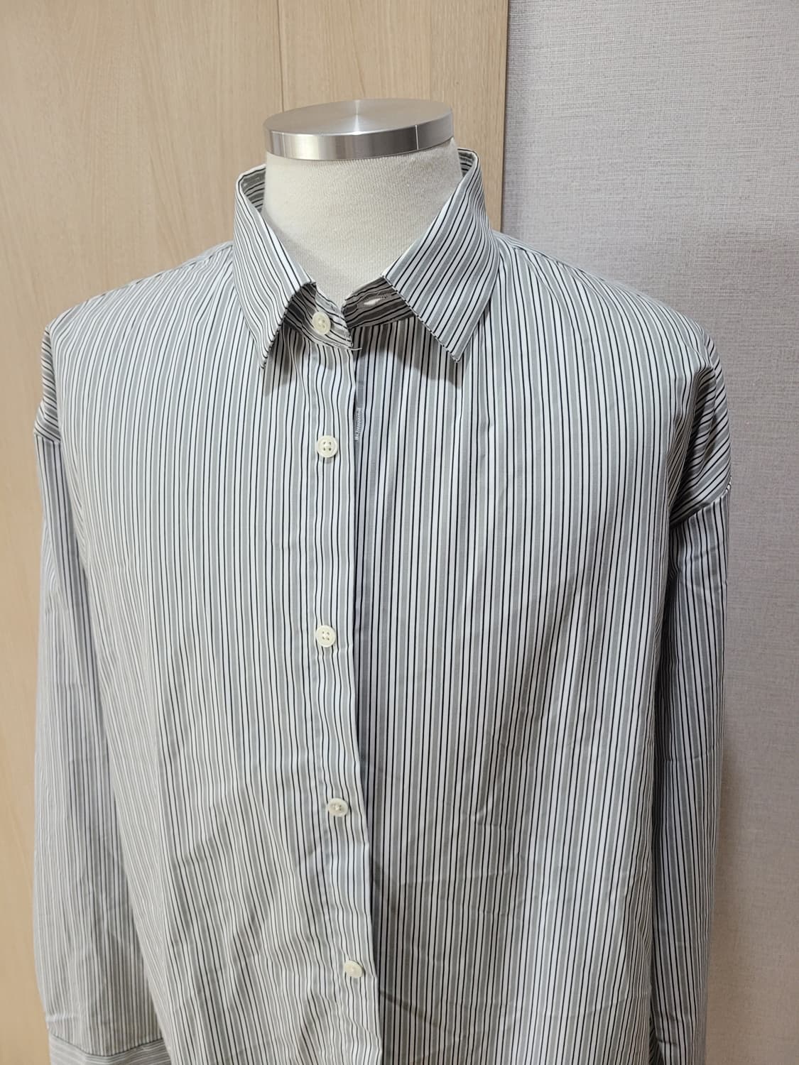 지이크 SIEG 남자 오버핏 스트라이프 셔츠 120 카키 상품이미지2