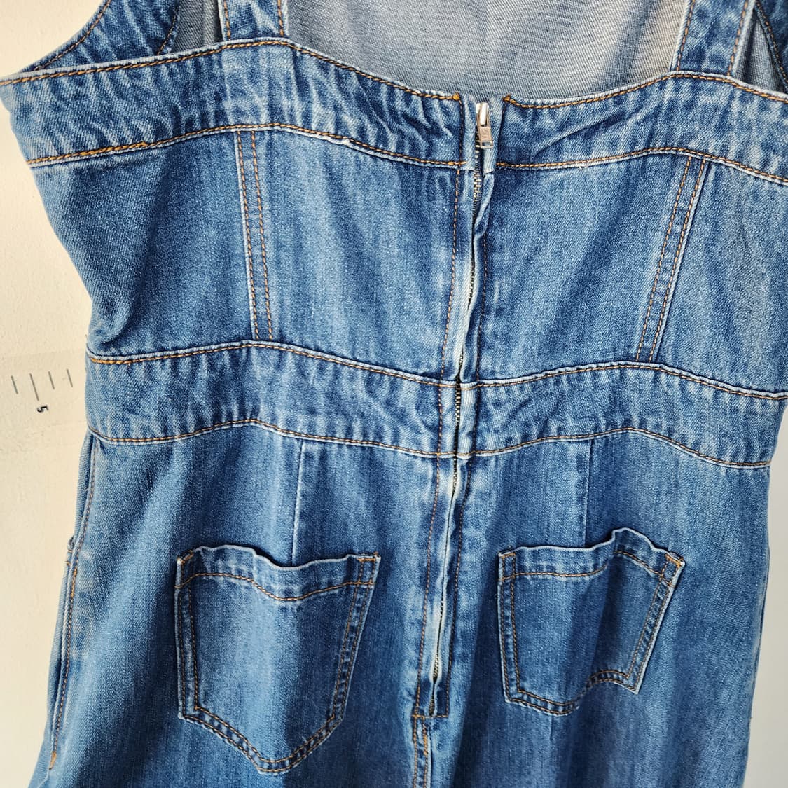 플라스틱아일랜드 청 데님 롱 원피스 멜빵 스커트 상품이미지5