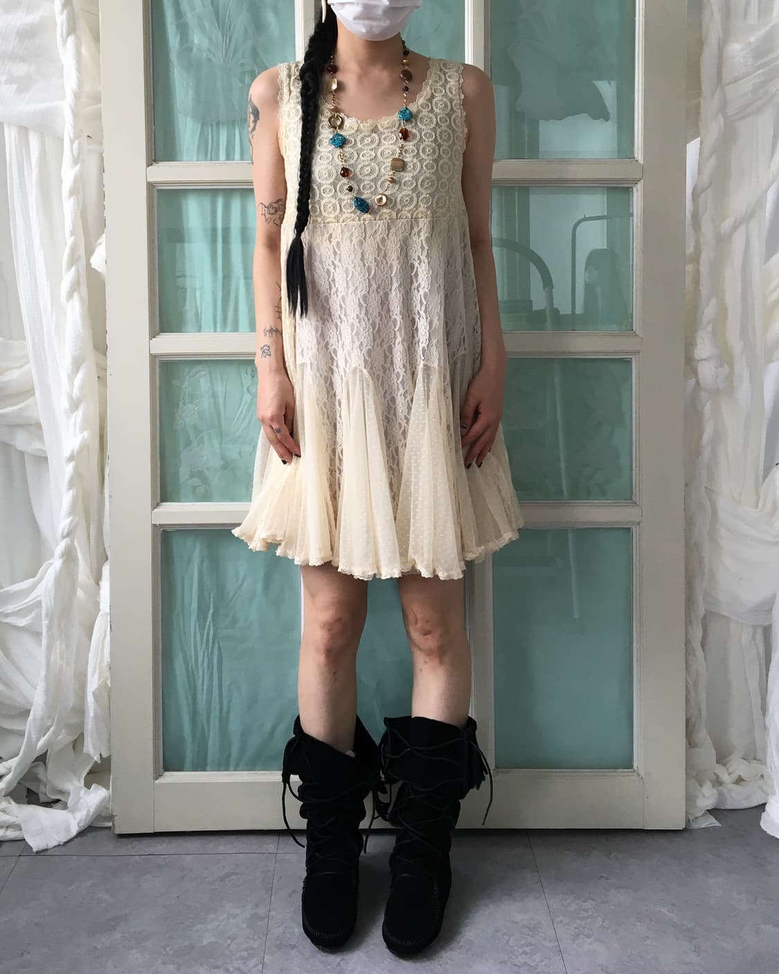Axes femme lace pattern mixed sleeveless 상품이미지9