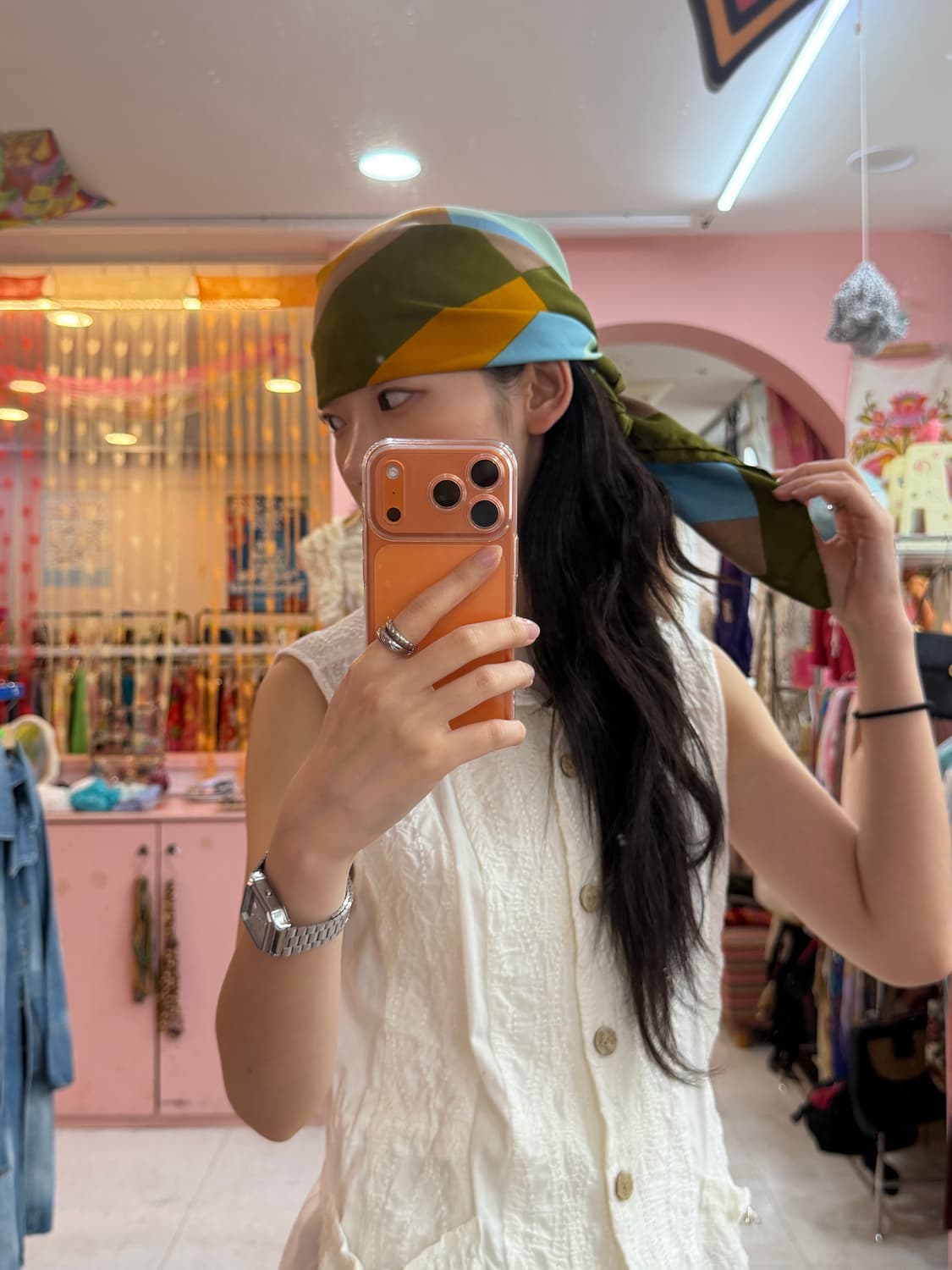 빈티지 그래픽 카키 스카프 상품이미지3