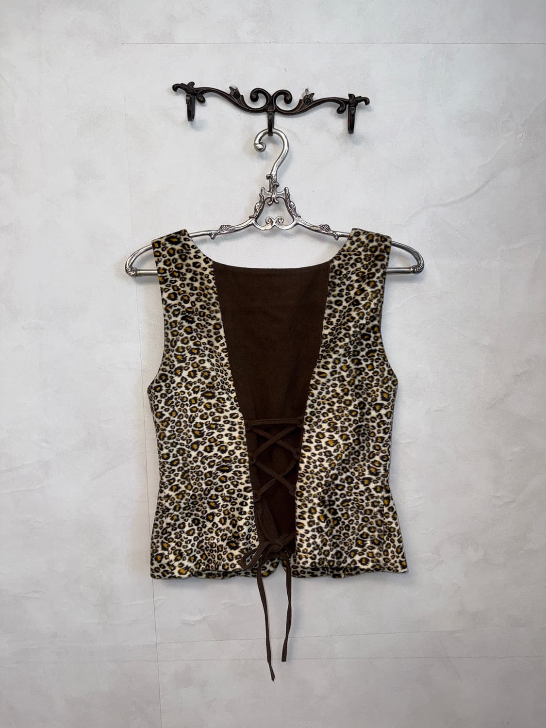 Brown leopard fur back corset vest 상품이미지6
