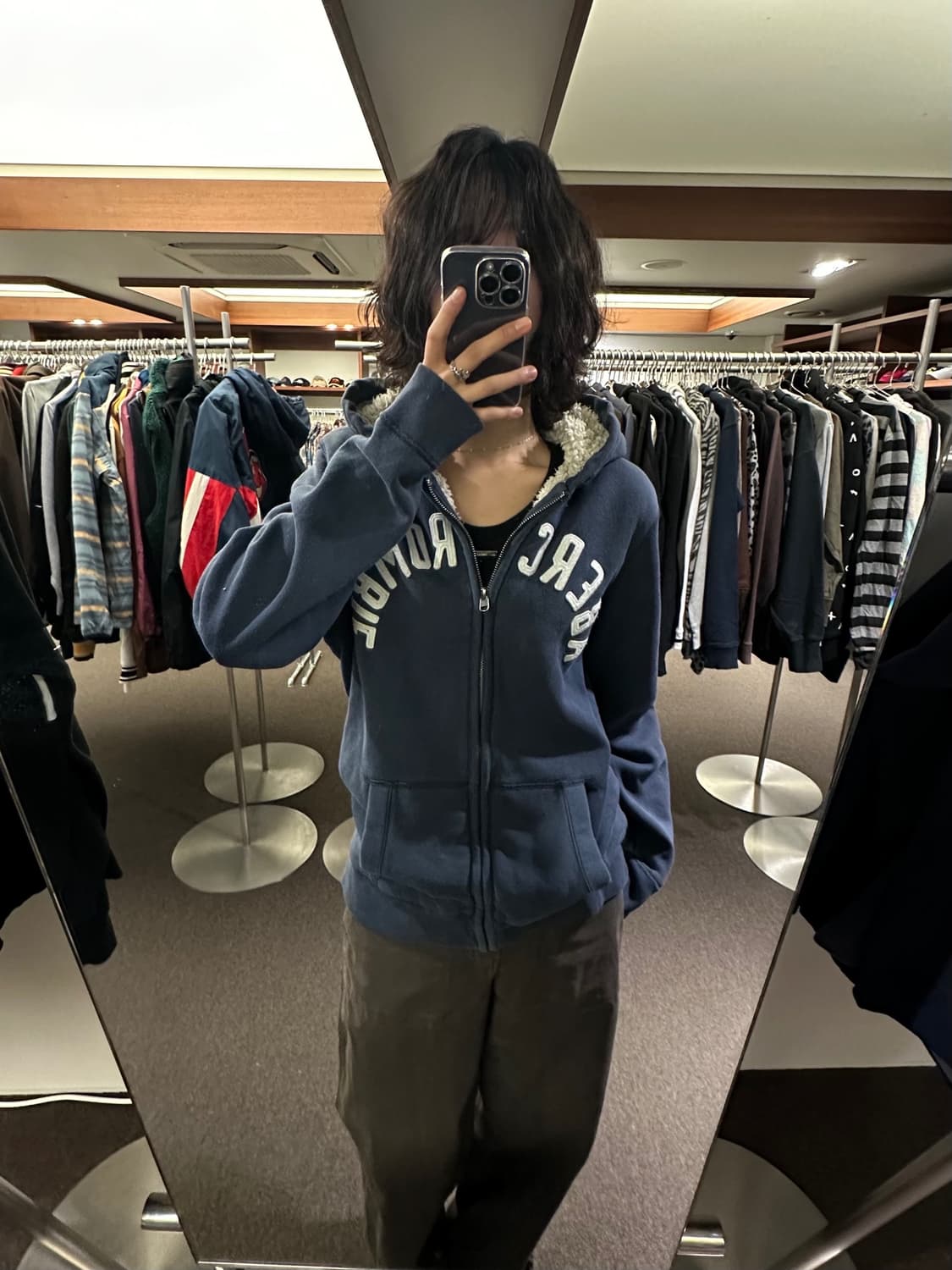 L)아베크롬비 빈티지 네이비 플리스 후드집업 상품이미지1