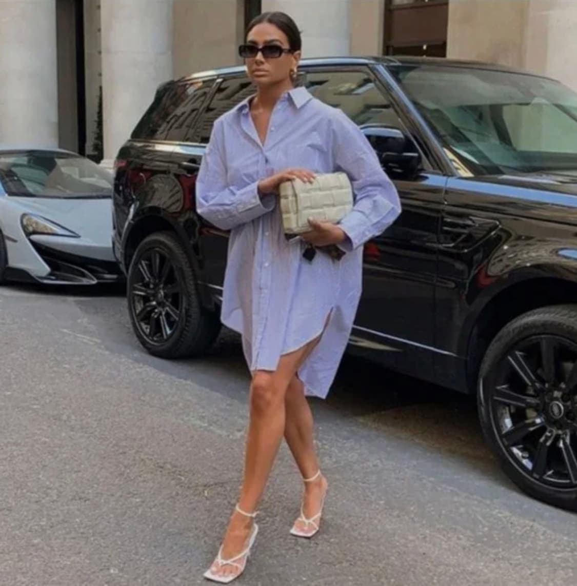 L) ZARA 자라 스트라이프 오버사이즈 버튼 다운셔츠 원피스 상품이미지1