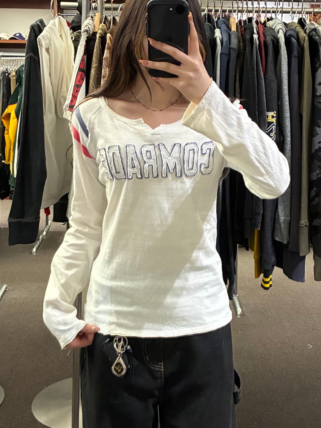 L)Japanese vintage 패치 디테일 화이트 롱슬리브 상품이미지1