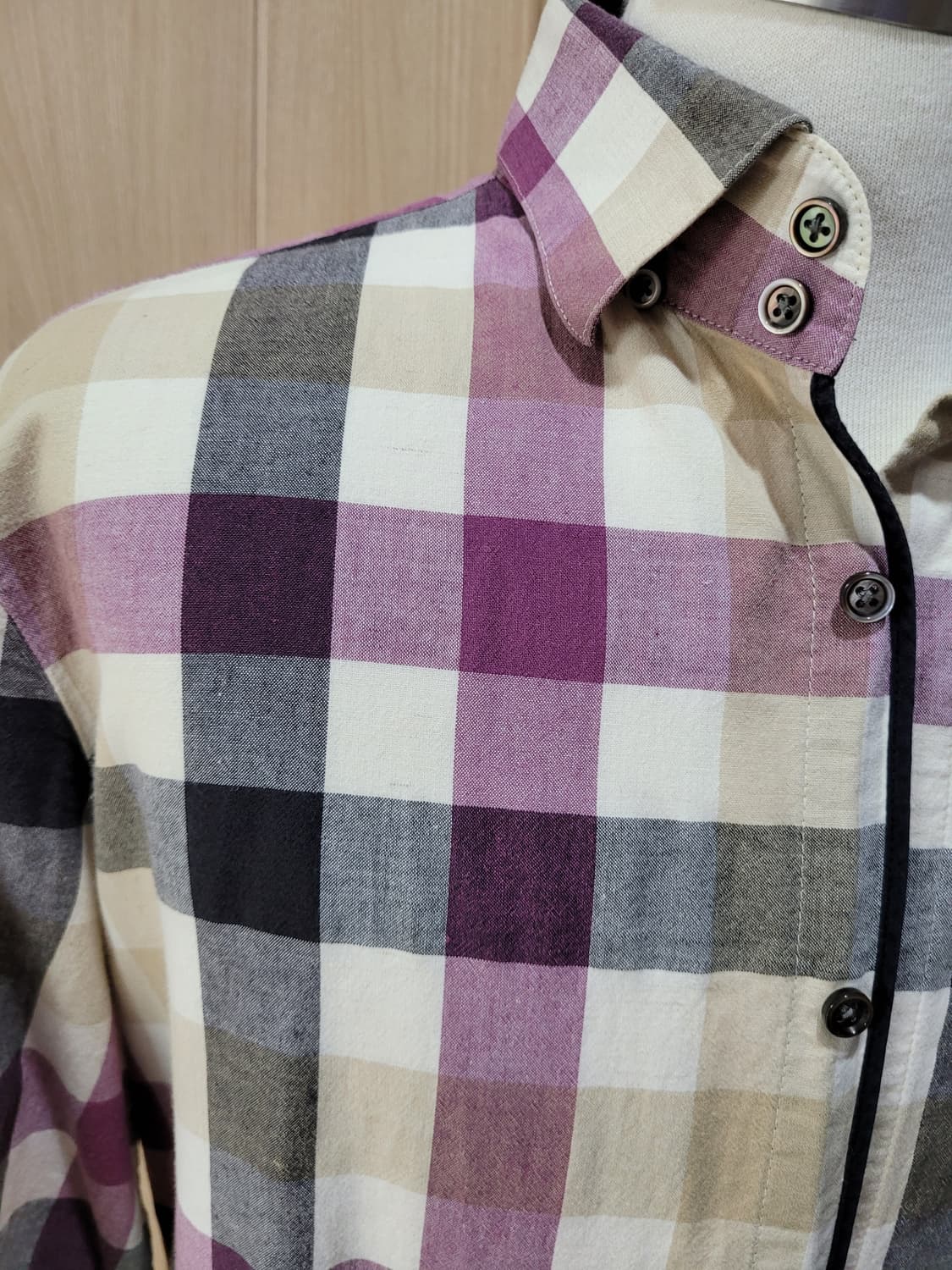 지이크 SIEG 남자 마혼방 7부 체크 셔츠 105 퍼플  상품이미지3