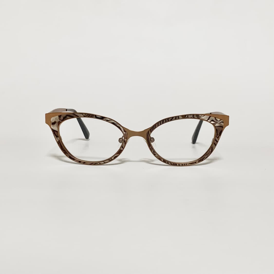 1000 빈티지안경 캣아이 안경테 가벼운 메탈 안경 마블 패턴 브라운 상품이미지1