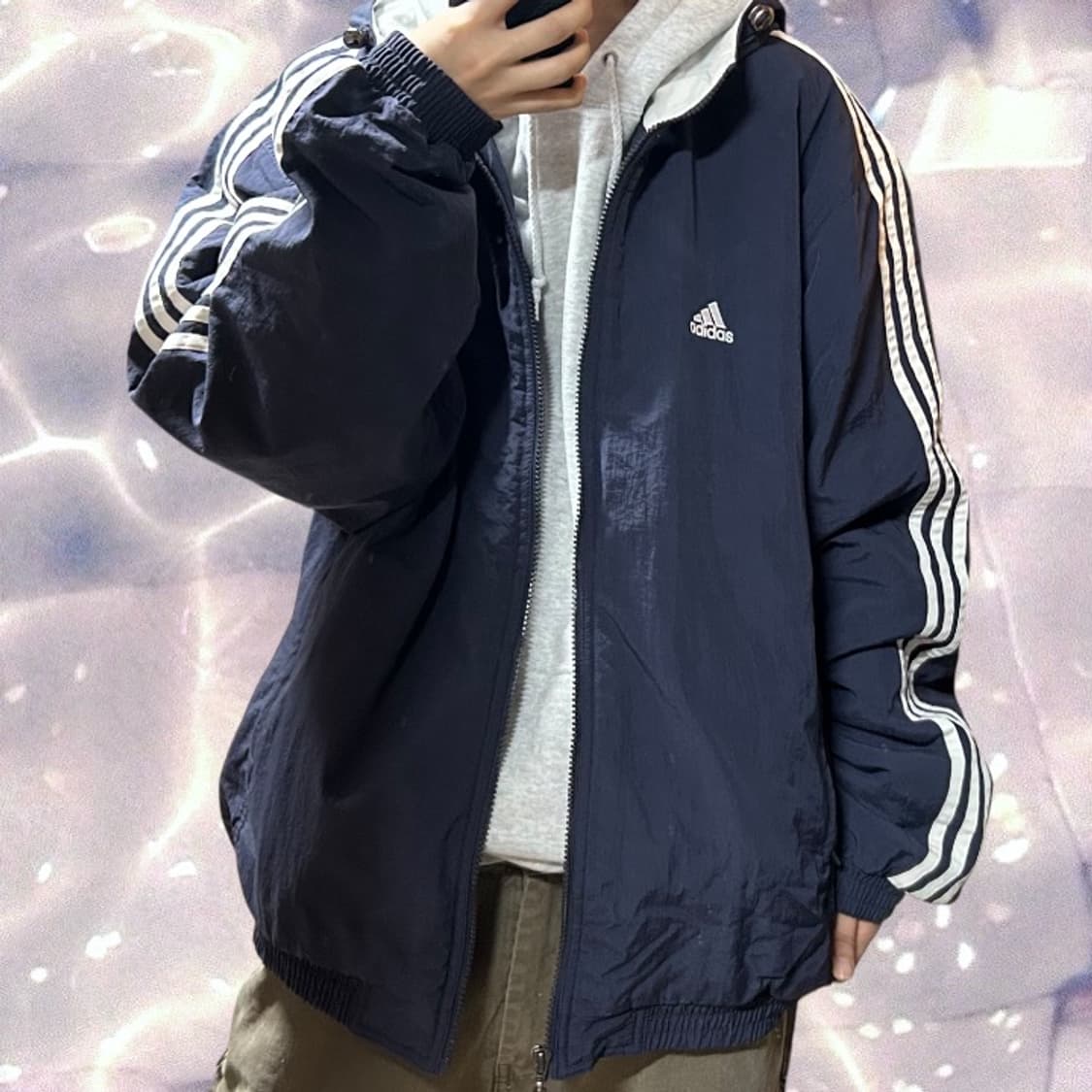 아디다스 올드스쿨 오버핏 패딩 점퍼 후드 누빔 자켓 네이비 110 (XX 상품이미지3
