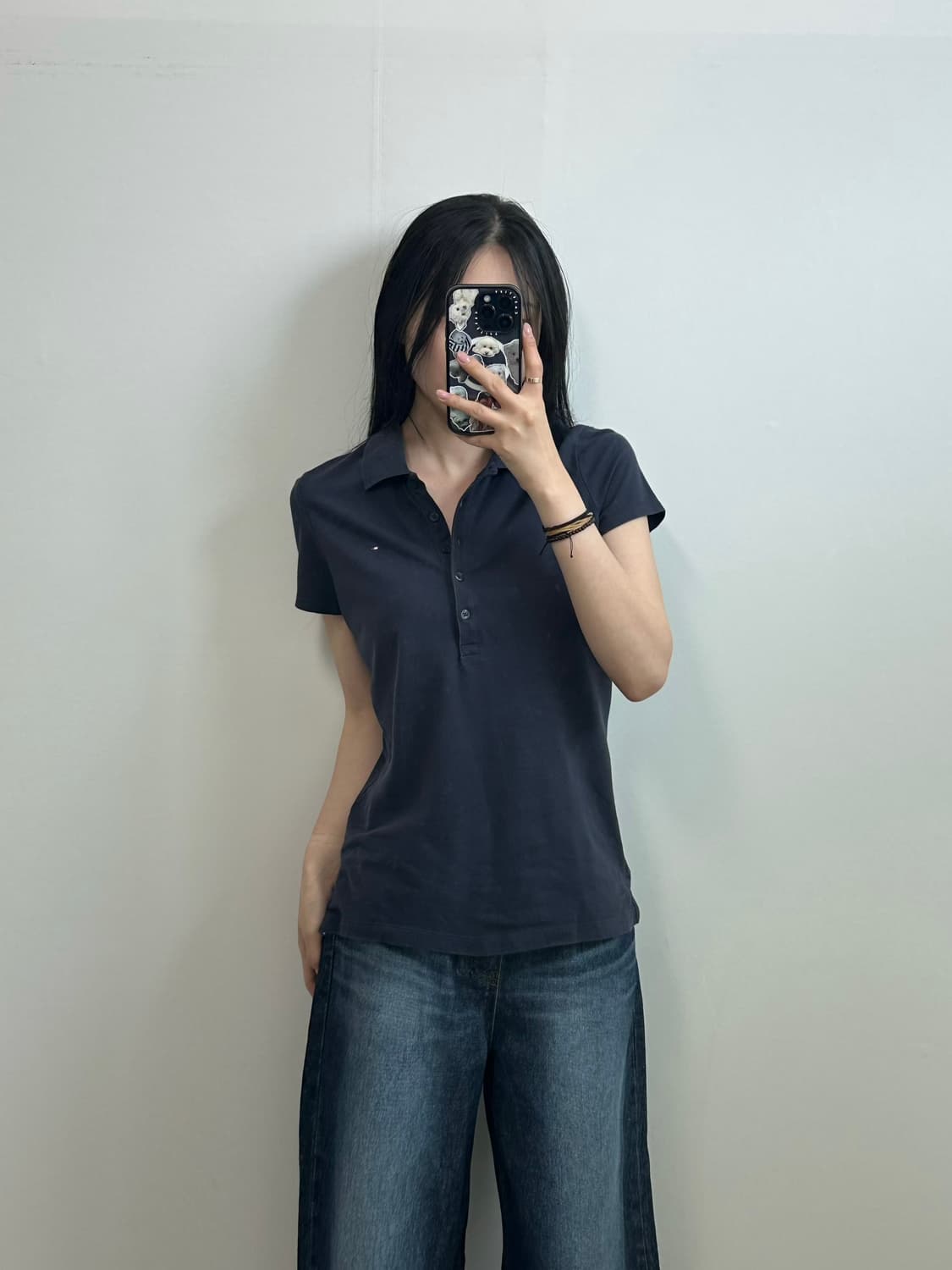 타미힐피거 자수로고 네이비 피케 반팔 카라 티셔츠 상품이미지1