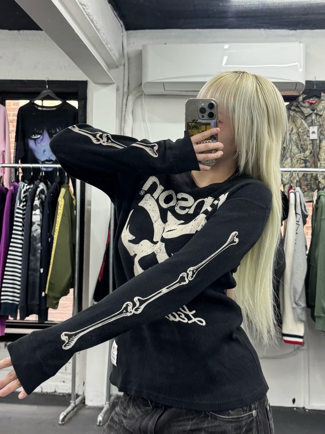 밴슨 레더 스컬 와플 롱슬리브 상품이미지1