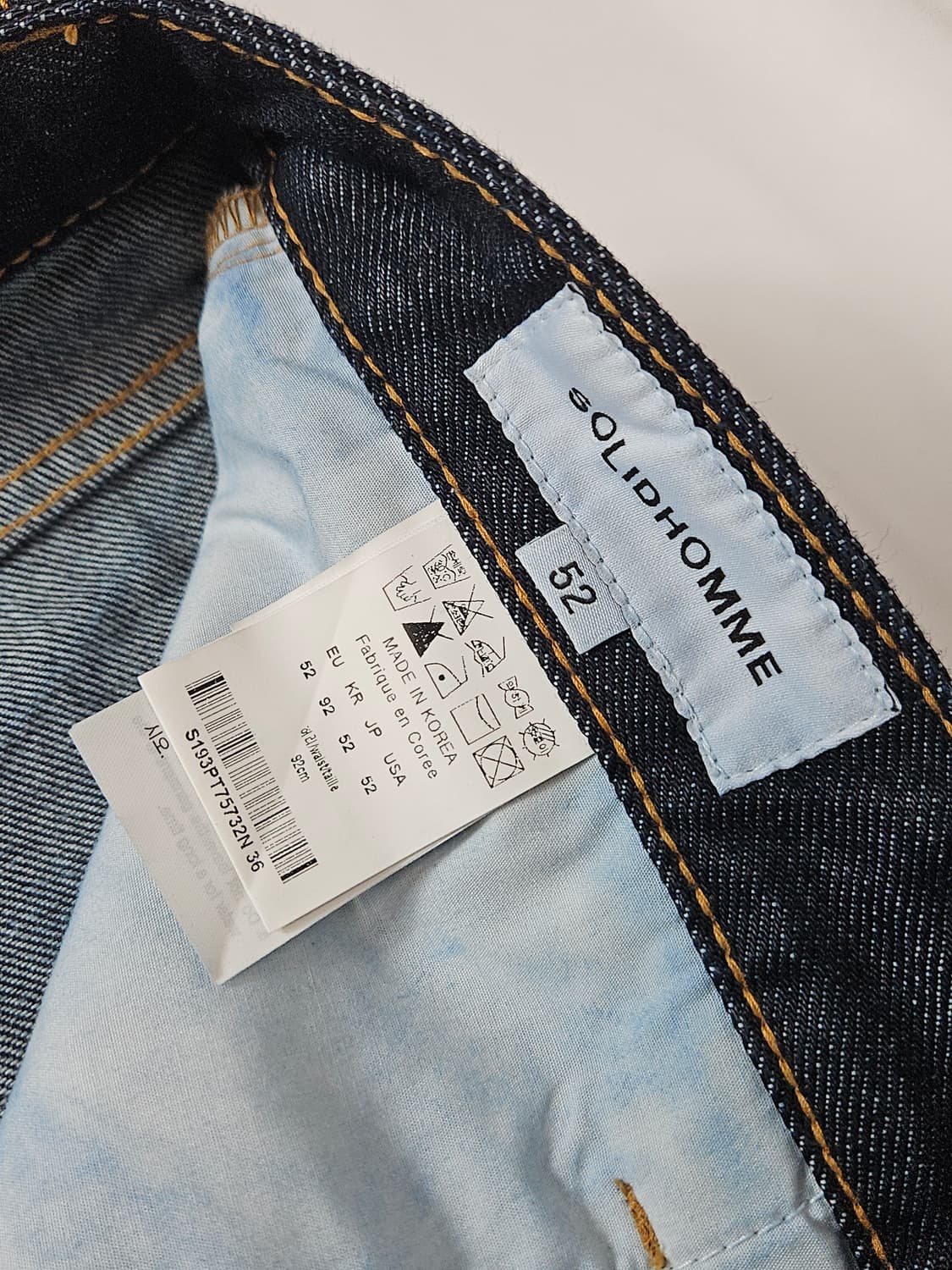 솔리드옴므 가죽패치 생지 데님팬츠 블랙 흑청 진 52 (정품) 상품이미지6