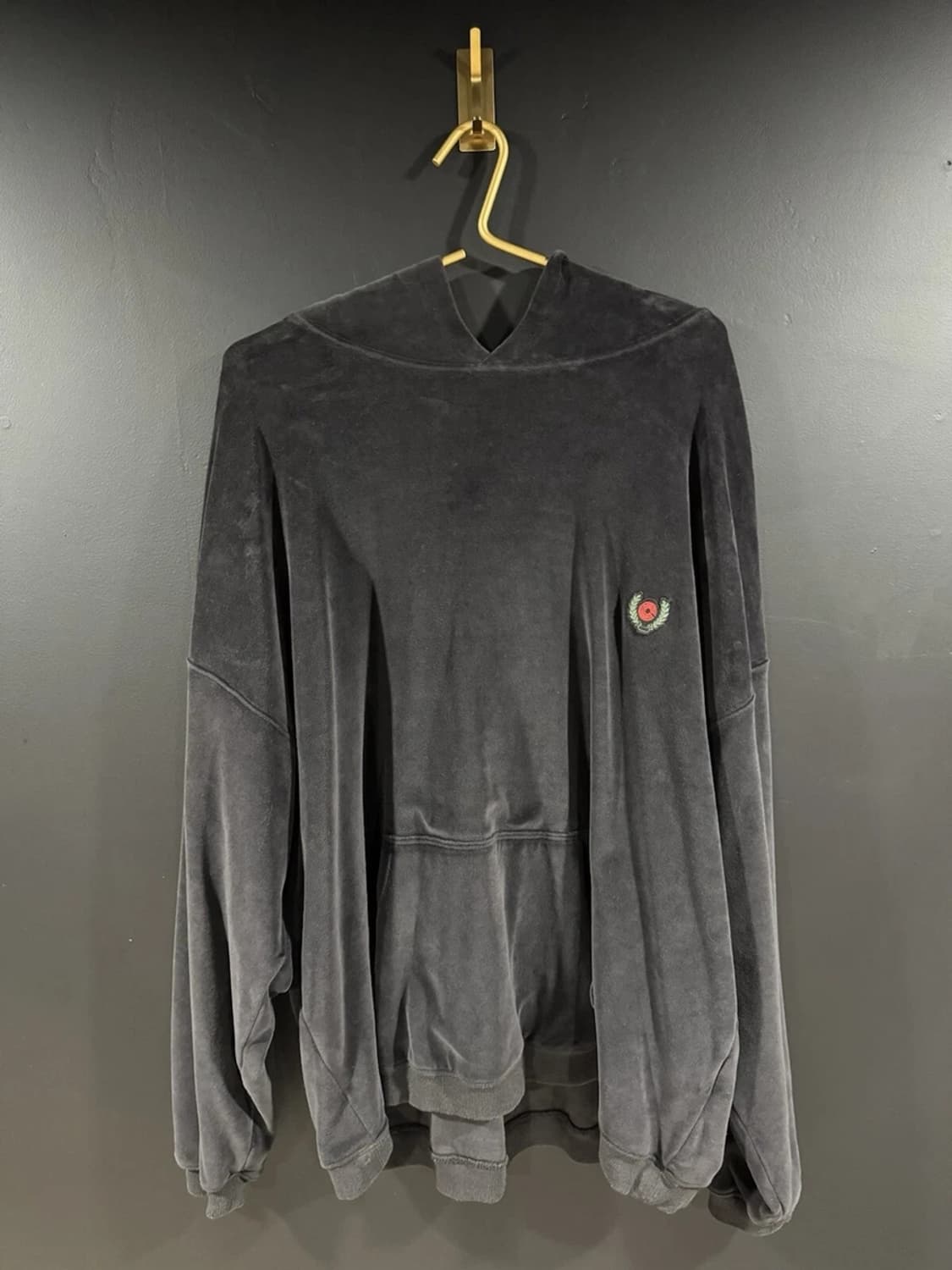 [정품] 칸예웨스트 벨벳 자수 오버 후드티 블랙 M 상품이미지1