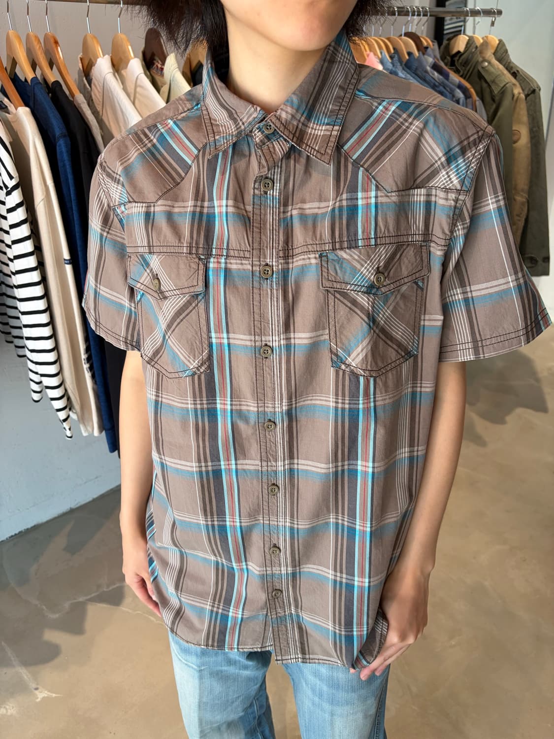 Mossimo Supply Co 체크 반팔 셔츠 XL 상품이미지3