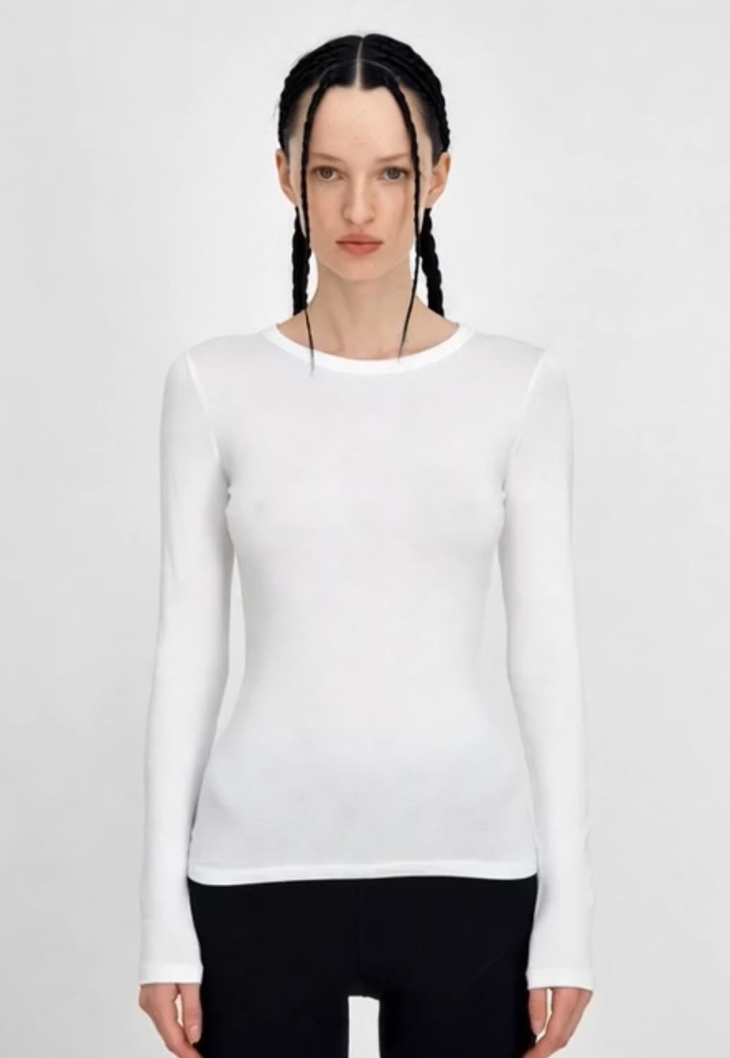 롱 슬리브 슬림 탑(블랙/화이트) 상품이미지1