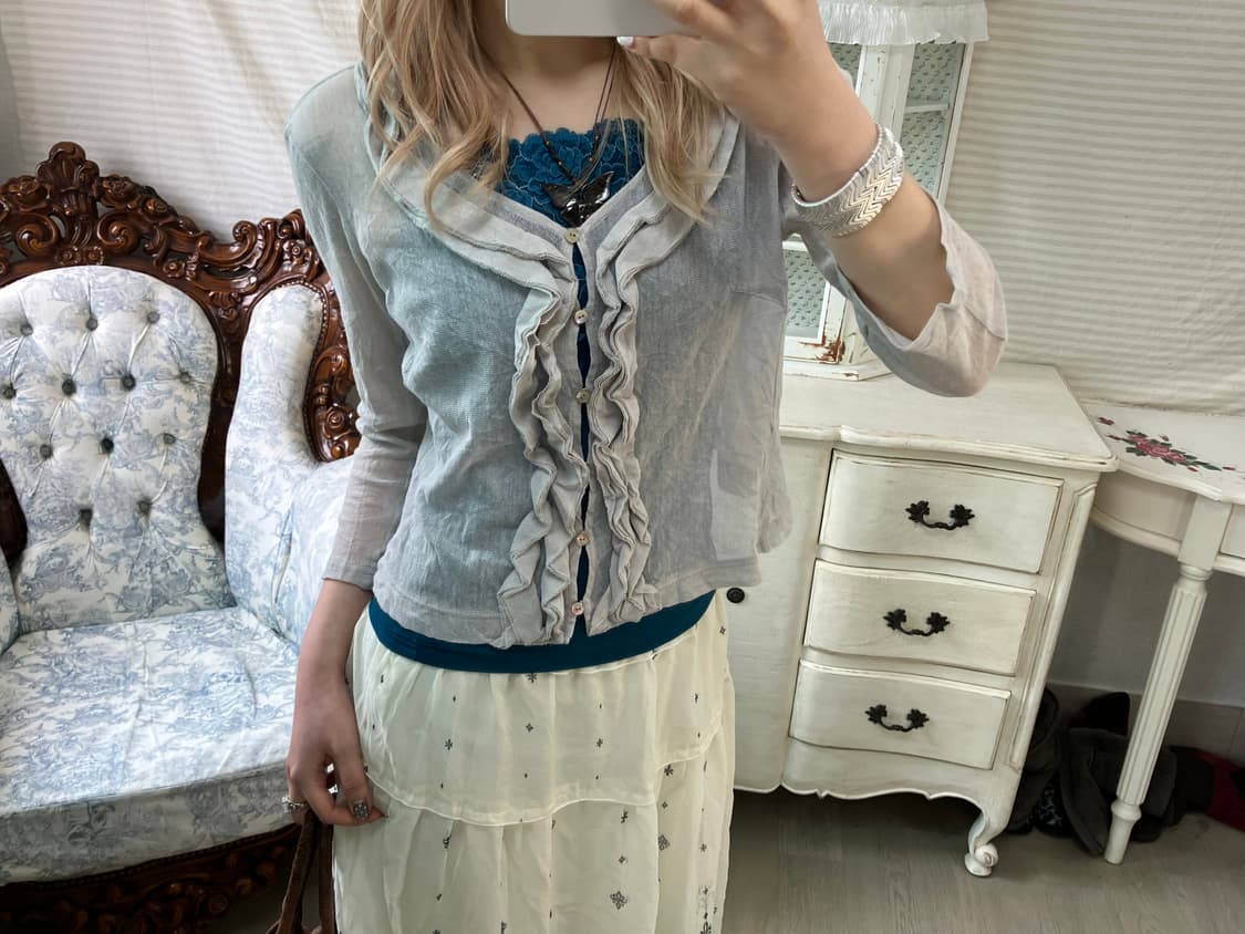 jpn vintage light gray sheer cardigan 상품이미지5