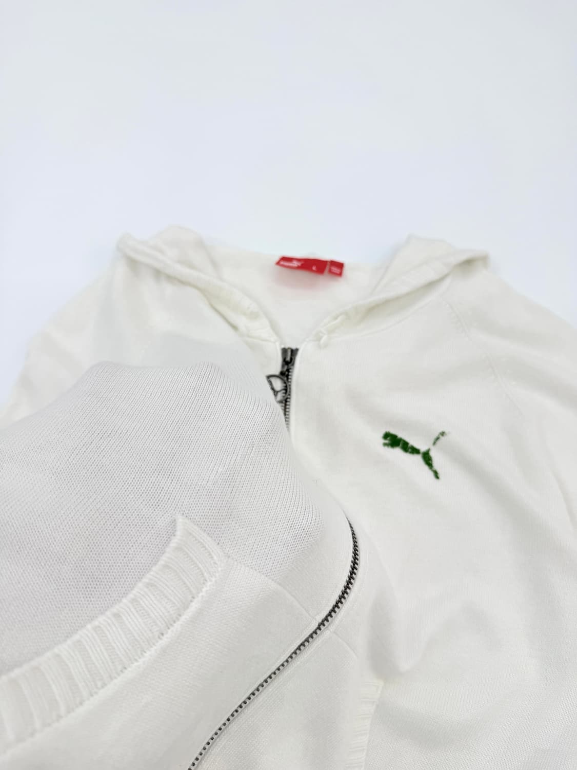 빈티지 PUMA 화이트 그린 시스루 롱슬리브 니트 후드 집업 상품이미지6