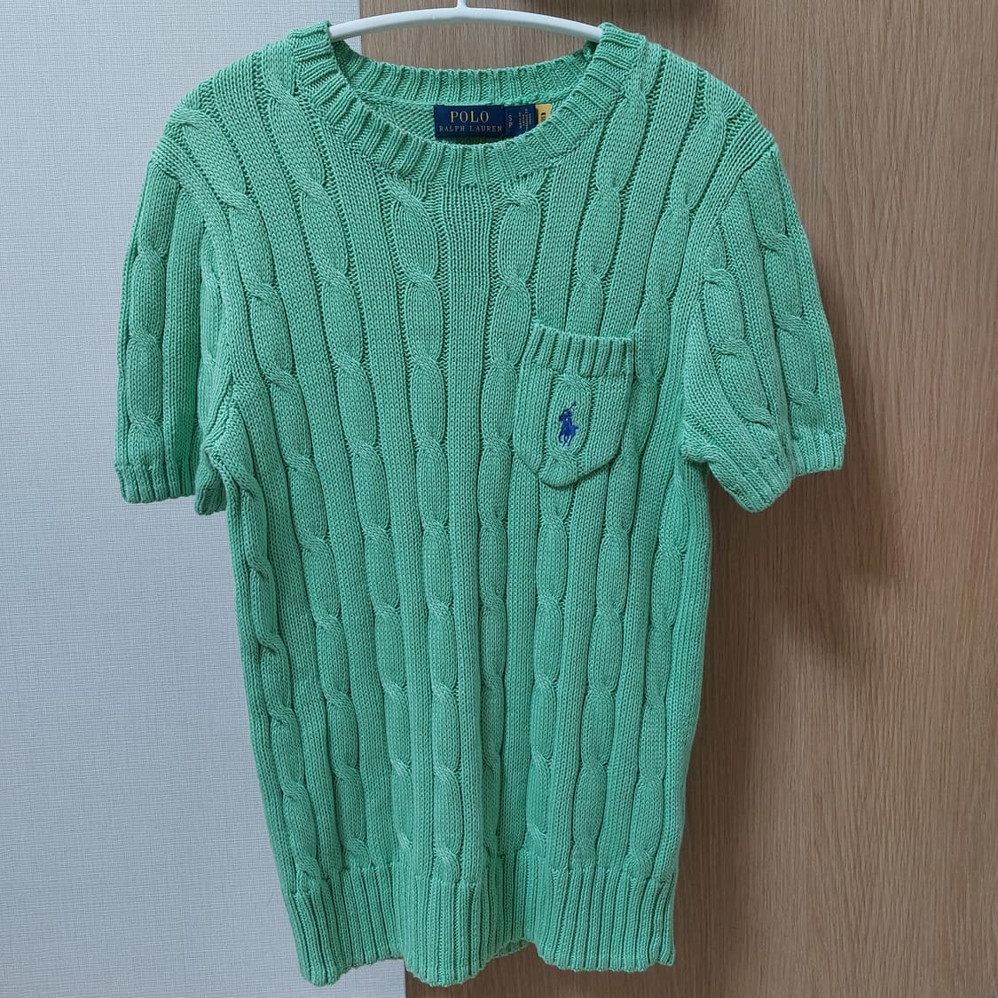 (정품) 폴로 랄프 로렌 꽈배기 케이블 반팔 니트 그린 연두 상품이미지2