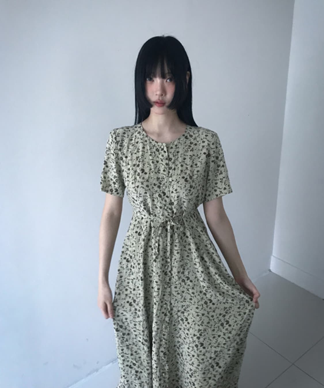 Lily Floral Button Ribbon Dress 상품이미지1
