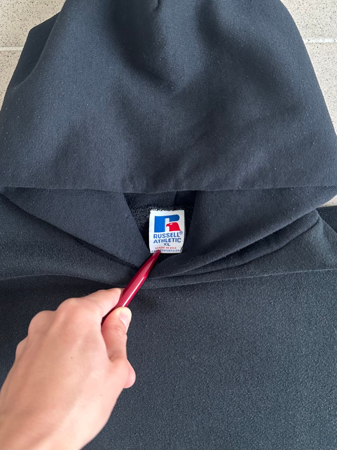 90s 빈티지 러셀 후드 블랙 XL USA 상품이미지6