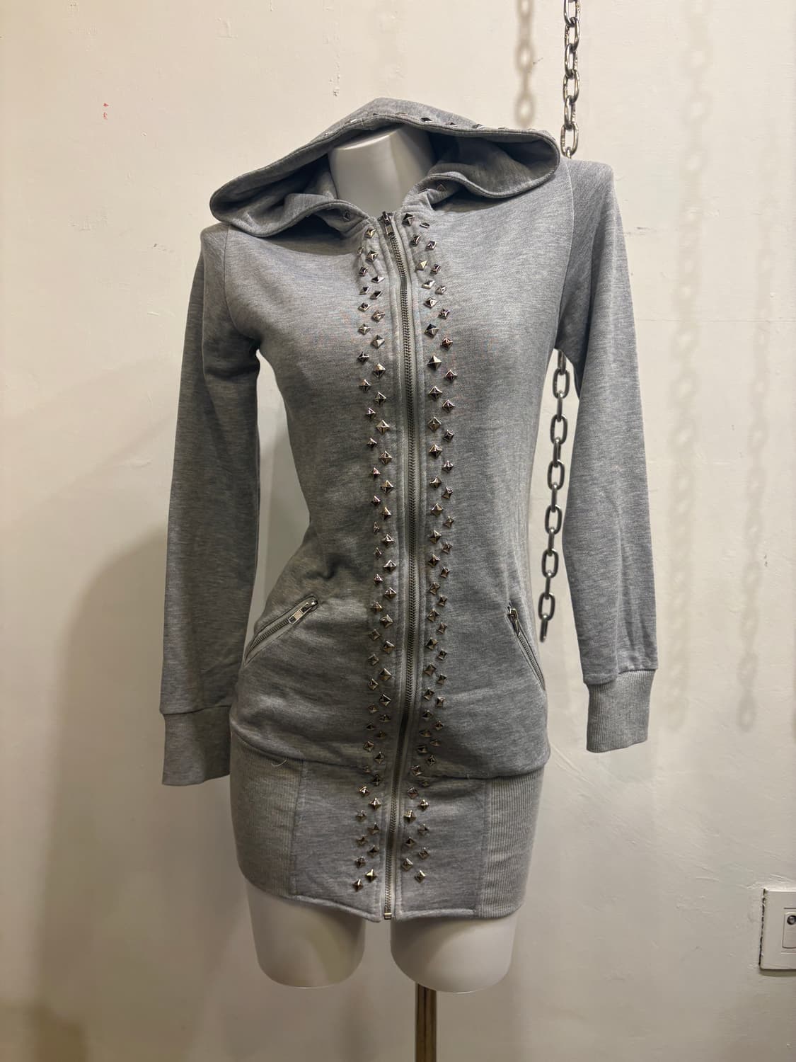 스터드 그레이 롱 후드집업 펑크 y2k 상품이미지1