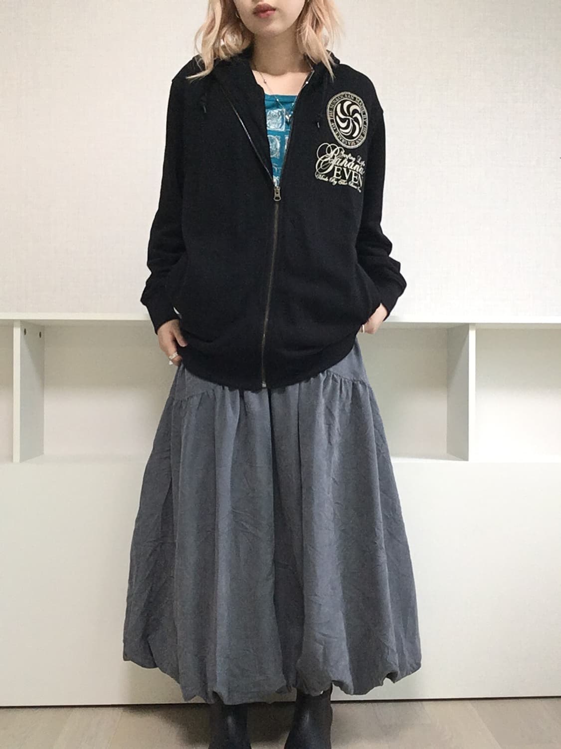 jpn vintage gray shirring long skirt 상품이미지7