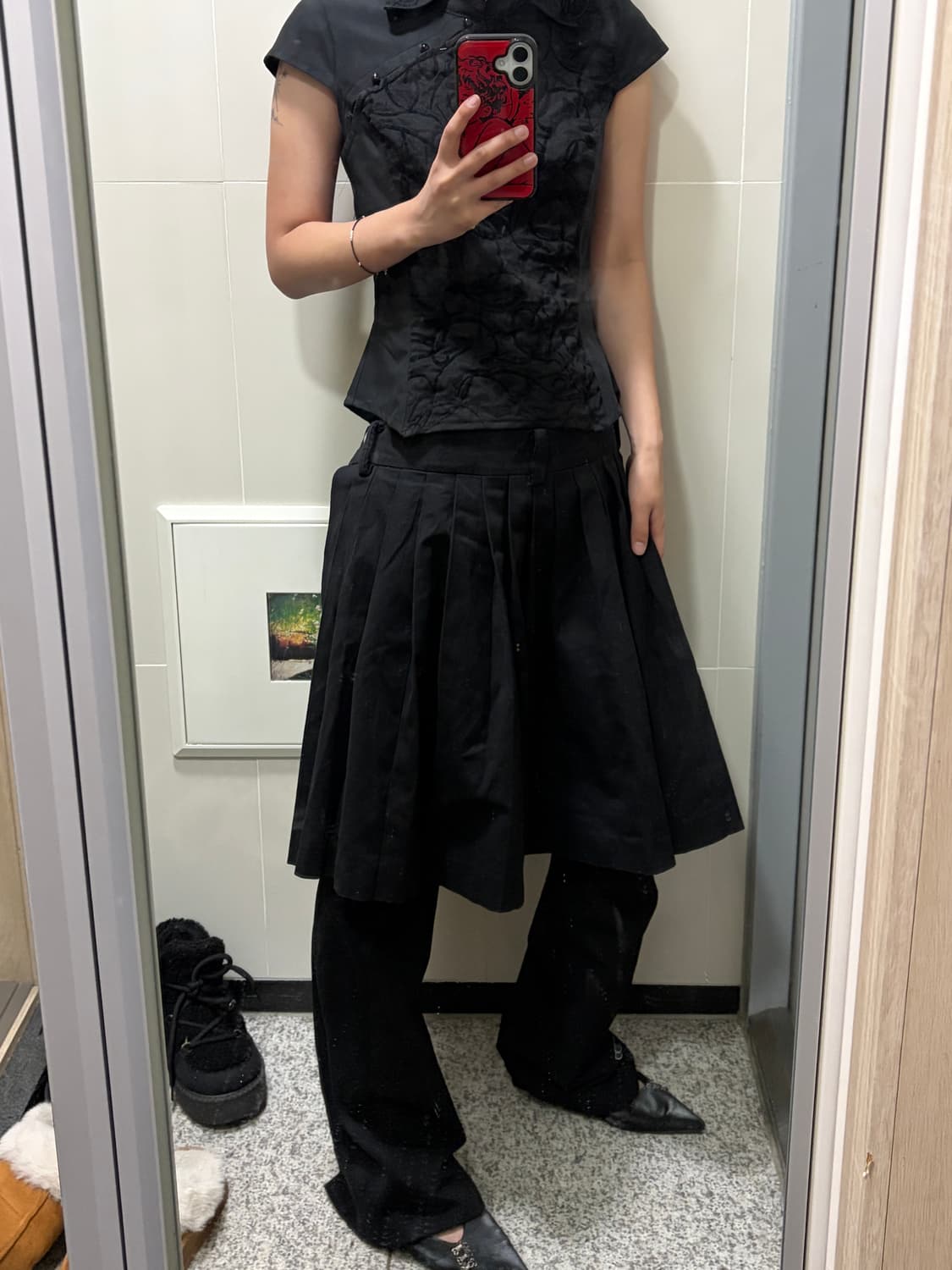 루즈슬립오버 플리츠 미디 버튼 레이어드 스커트 s 상품이미지9