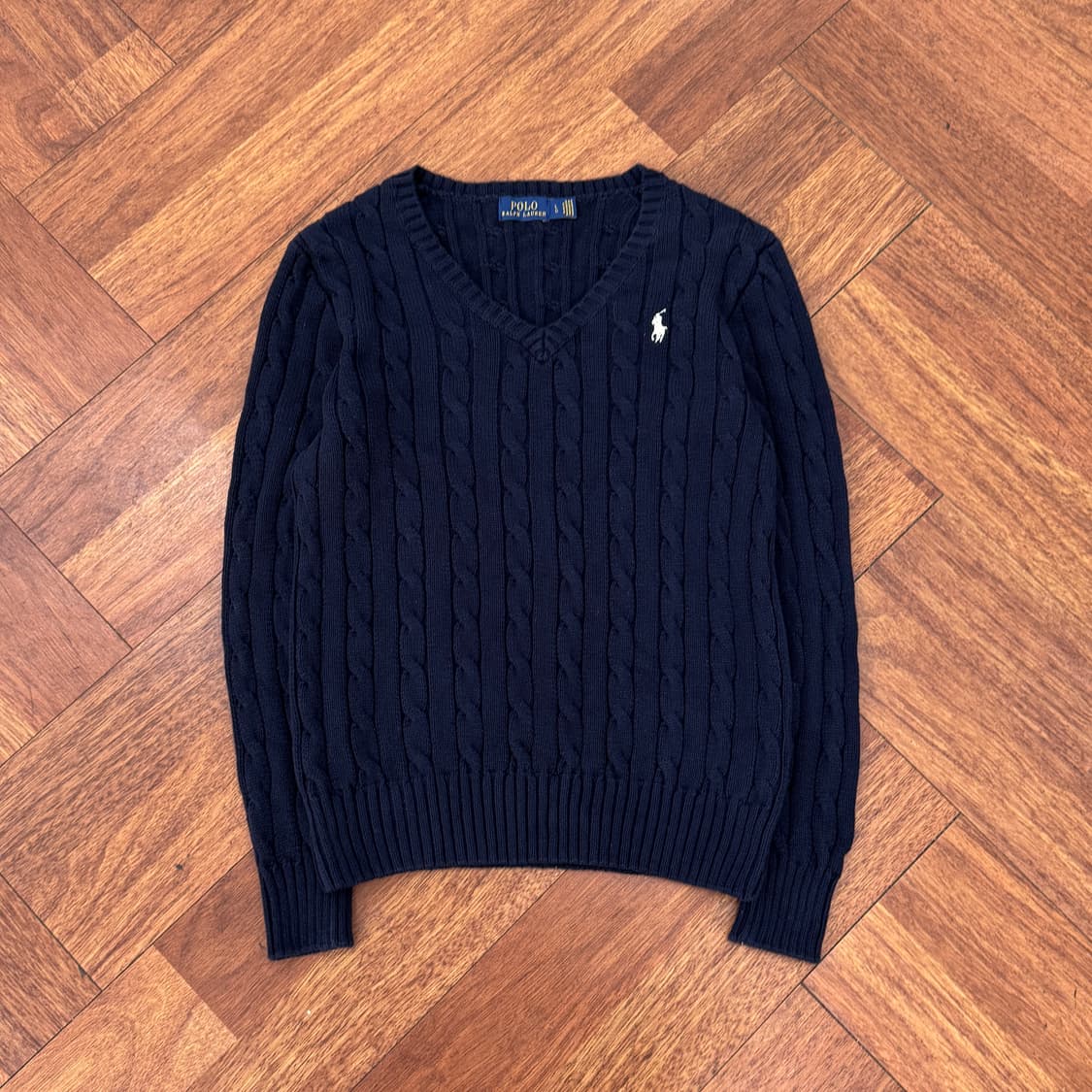 여성용 L 폴로 랄프로렌 네이비 V넥 케이블 니트  상품이미지1