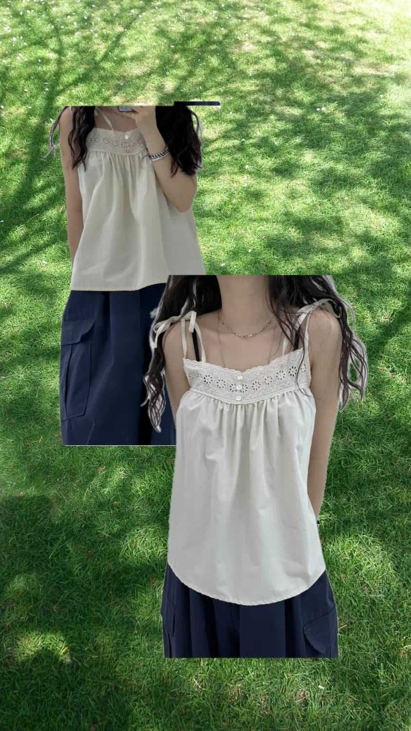 🪽 빈티지 모리 크림 단추 펀칭 슬리브리스 상품이미지1