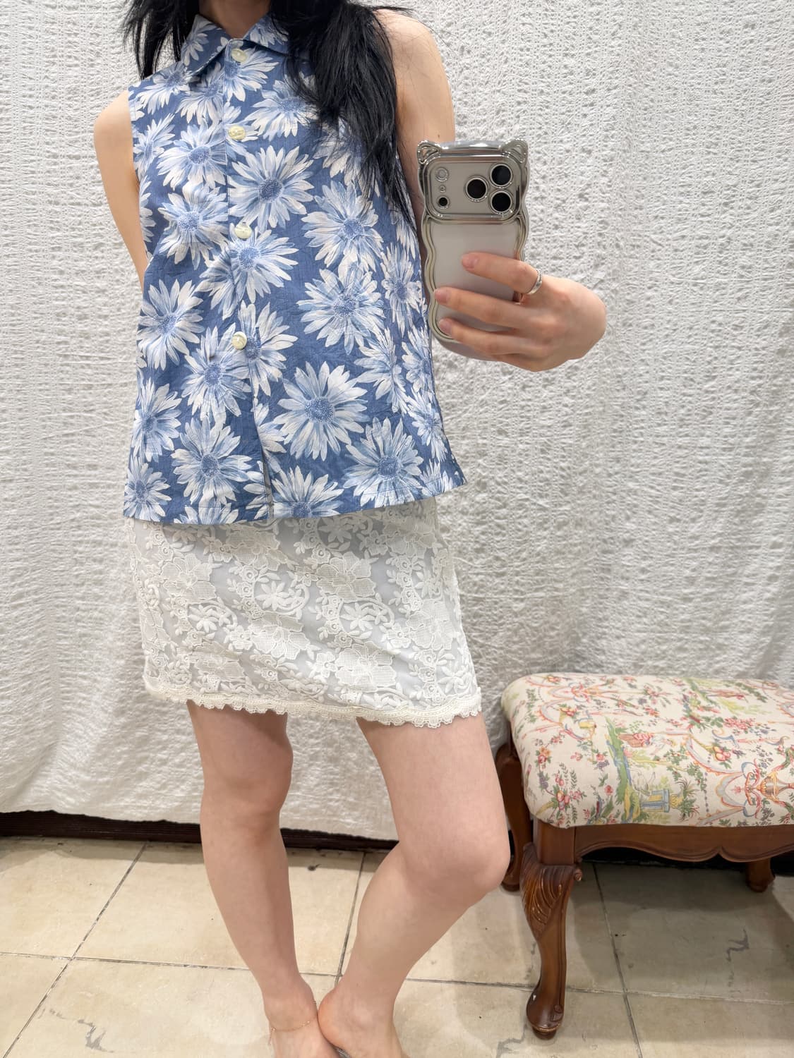flower sky sleeveless blouse 상품이미지5