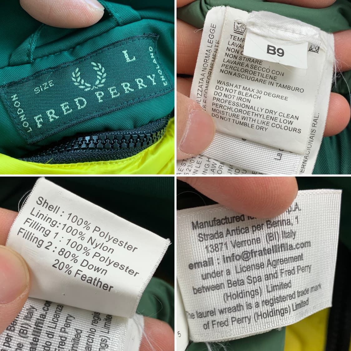 프레드페리 자수로고 레이어링 폴리쉘 다운 점퍼 그린  상품이미지9