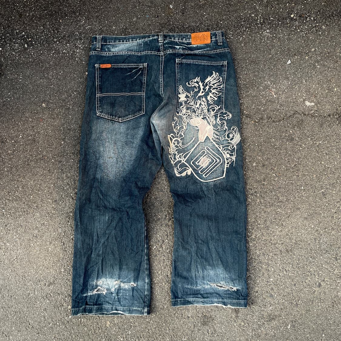 90s 션존 오리엔탈 자수 와이드 데님 청바지 올드스쿨 힙합 팬츠 40 상품이미지1