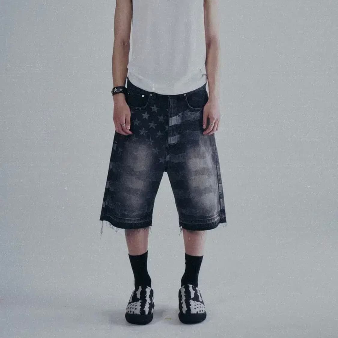 3 size) Wesken 데님 흑청 성조기 버뮤다 쇼츠 새상품 상품이미지3